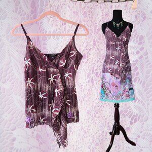 Vtg Y2k Purple Sequin Lace Baby Doll Top Fairycore Romantic Mermaidcore